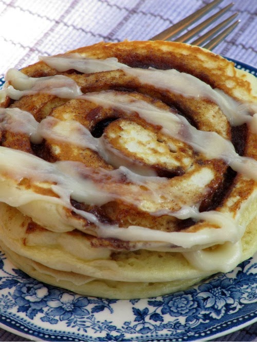 Cinnamon Roll Pancakes with Cream Cheese Glaze