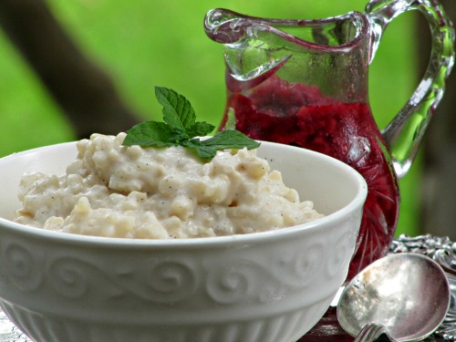 Vanilla Bean Rice Pudding with Raspberry Compote