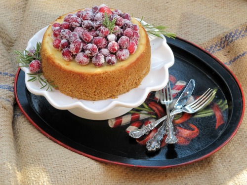 Eggnog Cheesecake with Candied Cranberries