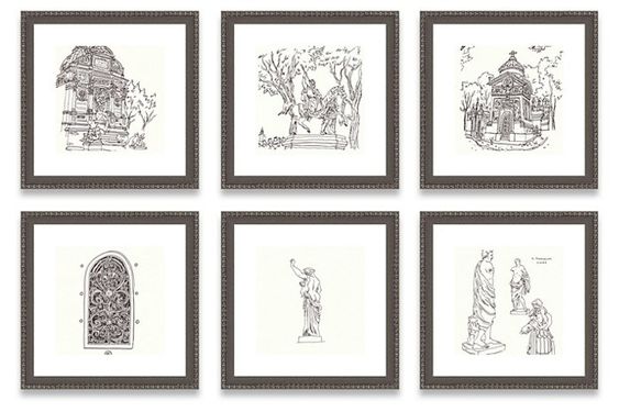 6 black and white Vikki Chu illustrations. 