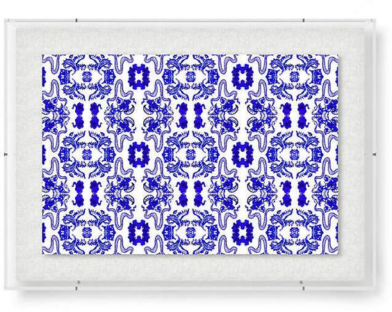 Blue and white geometric art by kristi kohut.