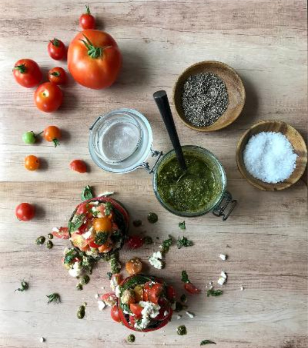 Grilled Zucchini and Tomato Stack Salad and salt and pepper.