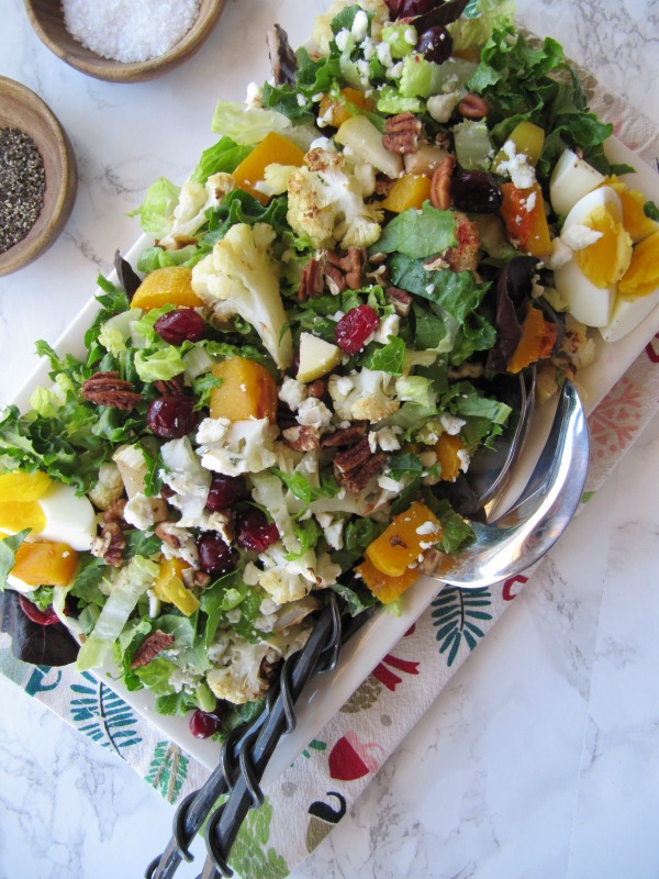 Roasted-vegetable-salad-on-white-serving-platter