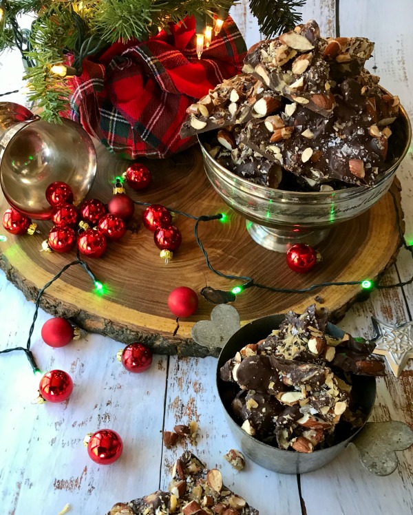 Dark Chocolate Caramelized Almond Bark with Sea Salt