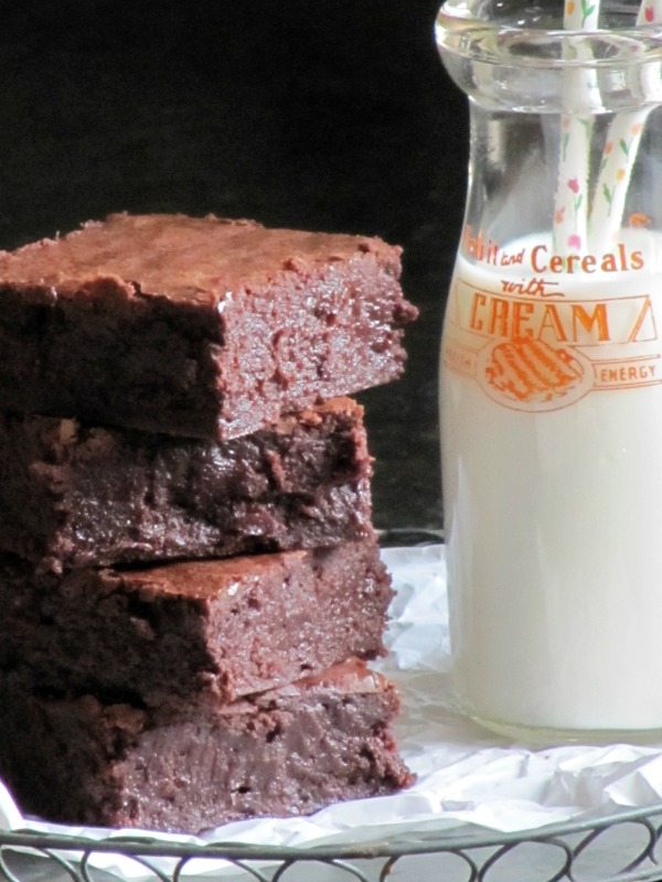 brownies and milk in a vintage bottle