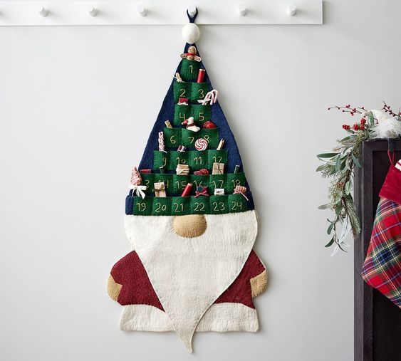 White Wall with a Large Felt Gnome Advent Calendar