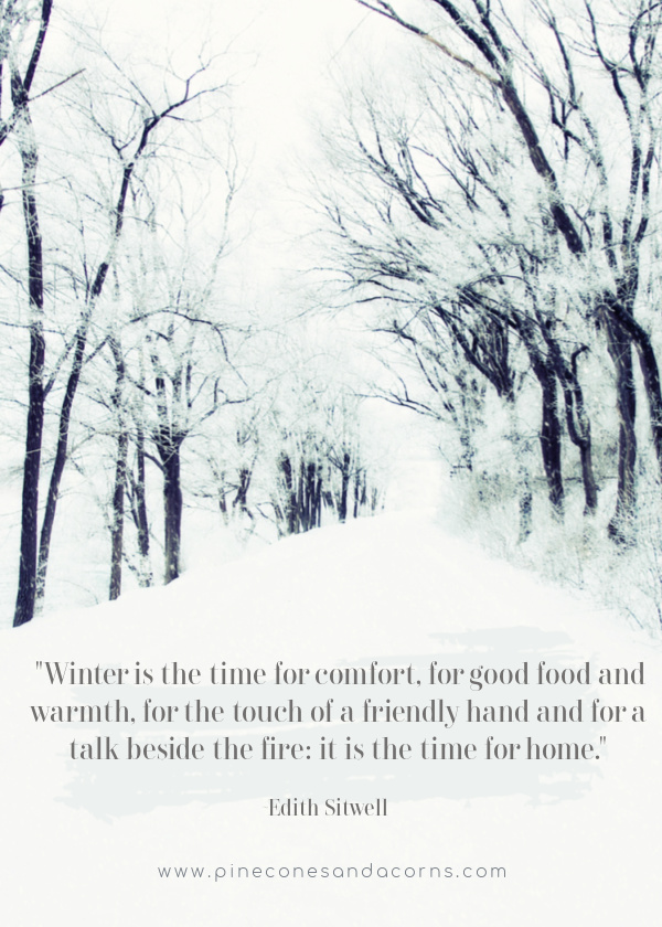 Edith Sitwell quote: Winter is the time for comfort, for good good and warmth, for the touch of a friendly hand and for a talk beside the fire: it is the time for home. 