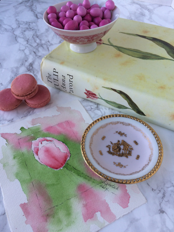 regifting pink water color book vintage plats