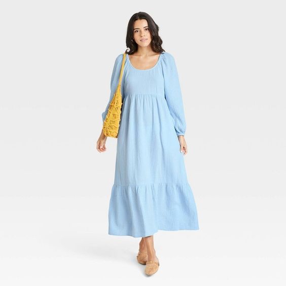 Balloon Sleeves blue Dress 