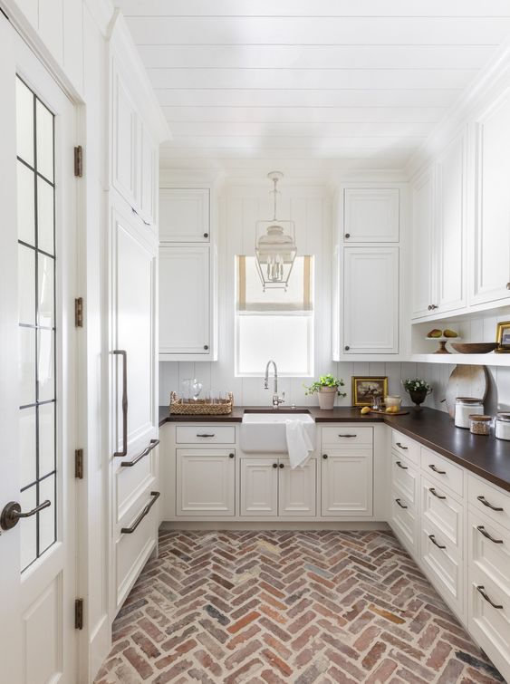 weekend meanderings white kitchen brick flow