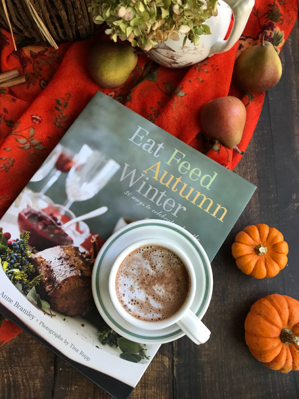 cookbook, pumpkins, dried flowers