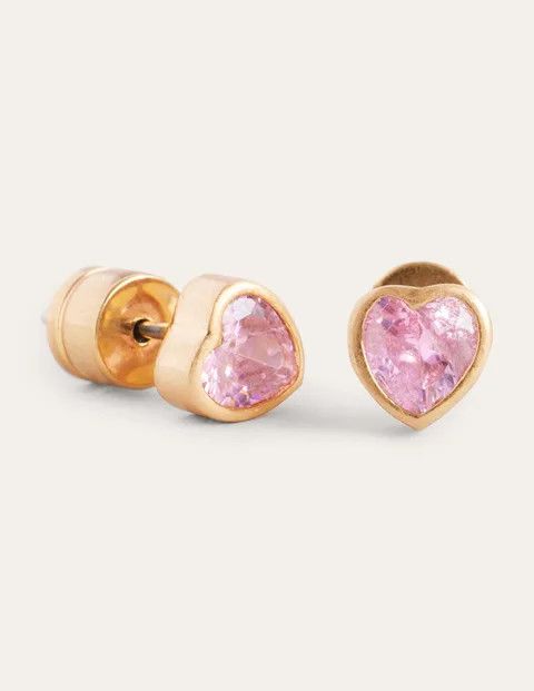 Pink and gold heart earrings.