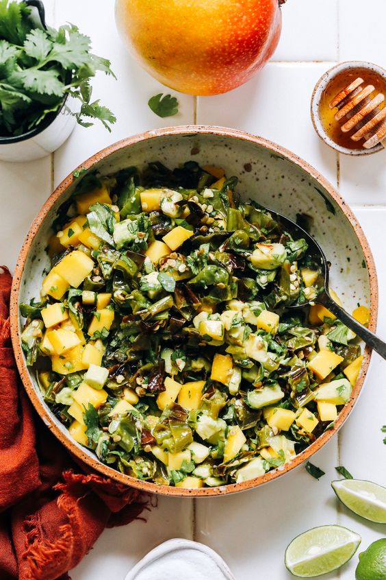 Charred Shishito Mango Salsa in a bowl. 