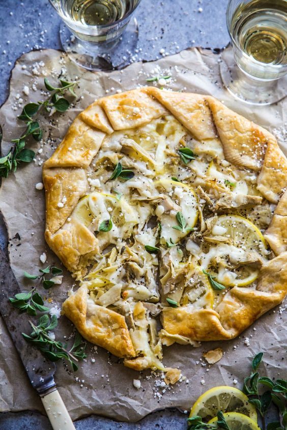Lemon, Feta, and Artichoke Galette.