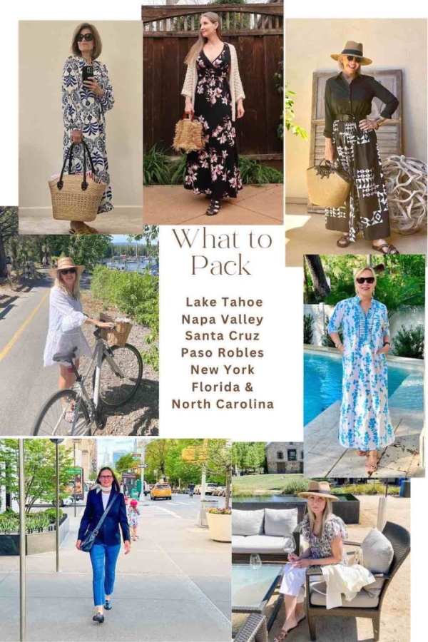 Collage of women in travel outfits. 