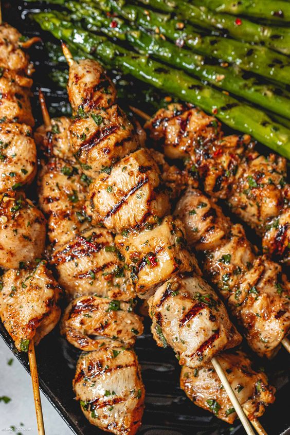 Grilled chicken skewers.