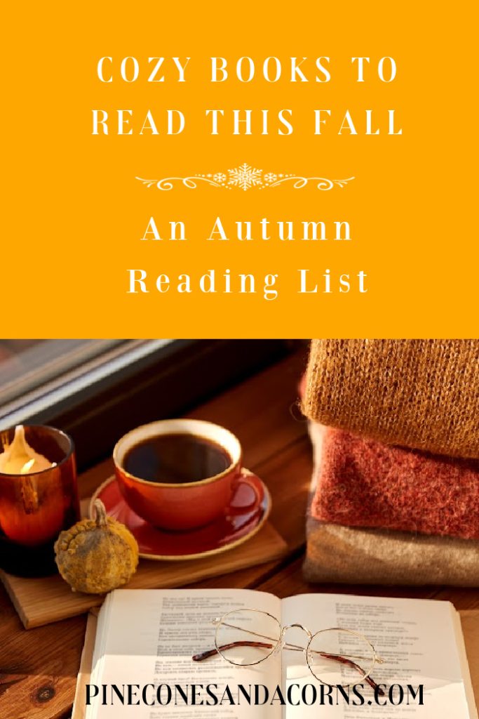 cozy books to read this fall graphic with books and a cup of tea. 