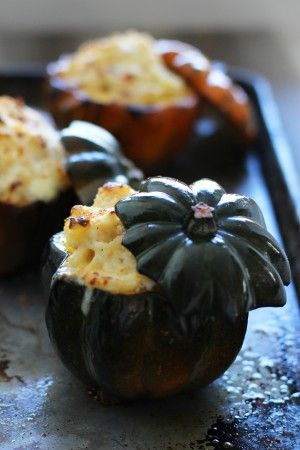 Macaroni and cheese stuffed into a squash.