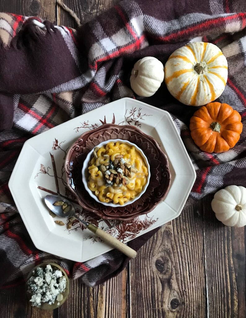 pumpkin macaroni and saga blue cheese