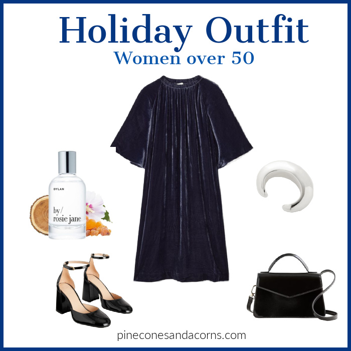 Holiday Outfit Women over 50 COS blue Velvet Dress