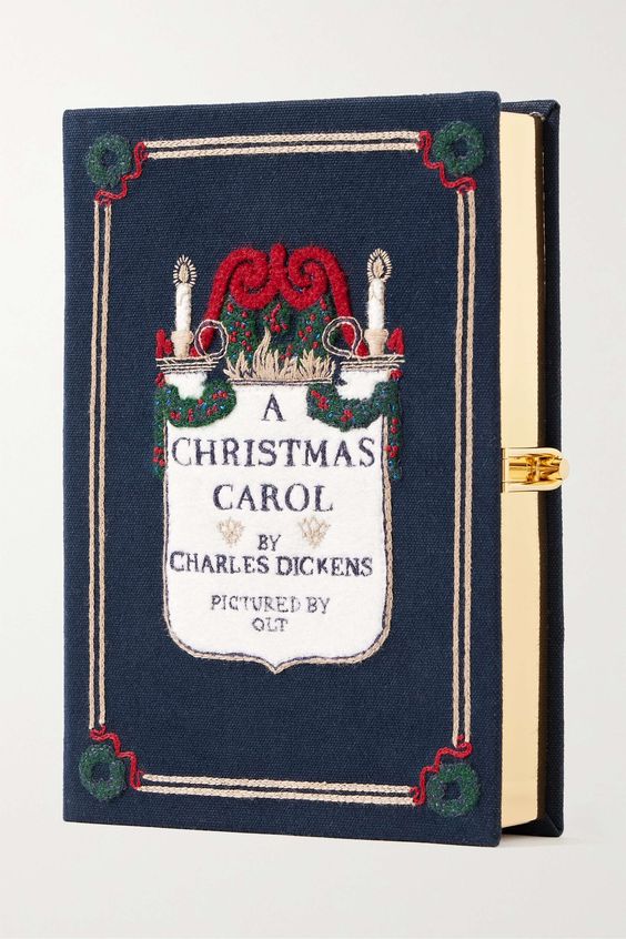 small book clutch purse that looks like The Christmas Carol. 