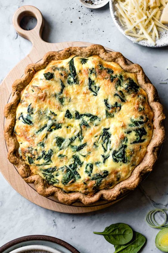 Gluten free quiche with leeks and spinach.
