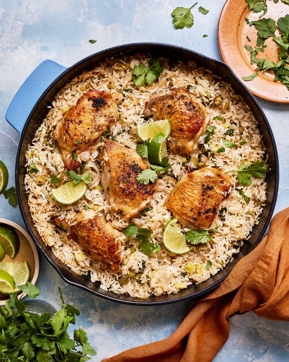 One pan coconut chicken and lime rice. 