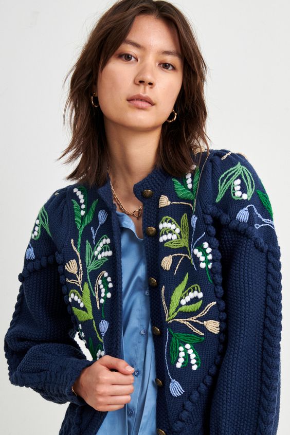 Line Markvardsen blue lily of the valley sweater.