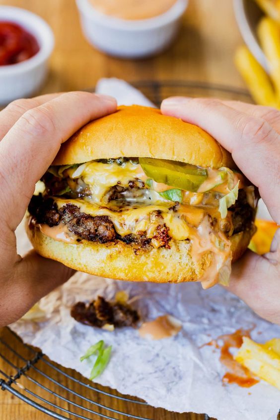 Smash burger with cheese.