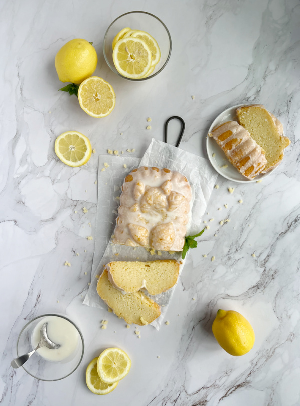 Lemon ricotta loaf cake sliced.