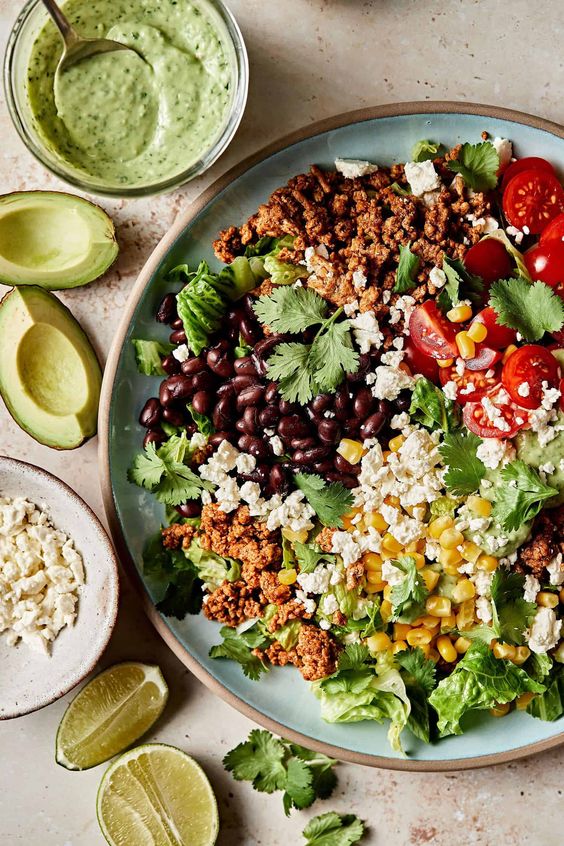 Chicken Taco Salad with Tangy Avocado Lime Dressing 