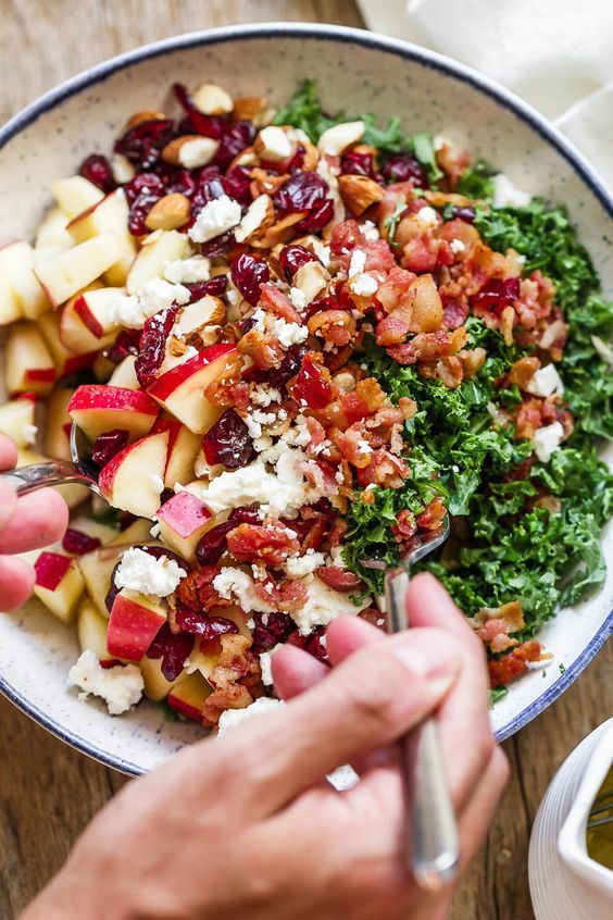 Apple cranberry bacon kale salad. 