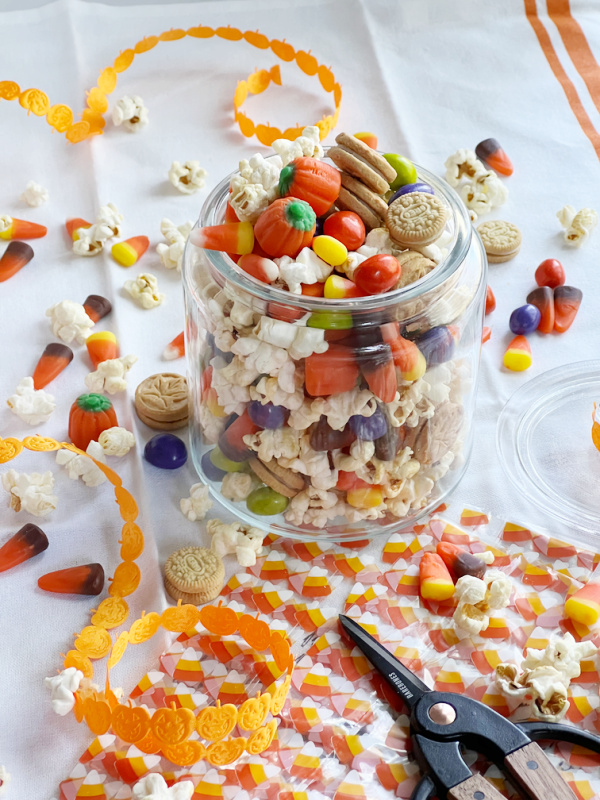 fall snack mix packaged in cellophane bags for party favors 