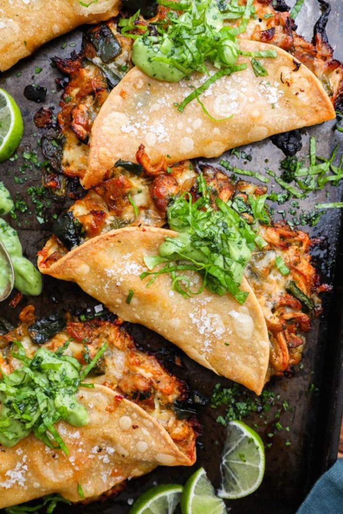 Crispy Poblano Chicken Tacos with Avocado-Jalapeño Salsa