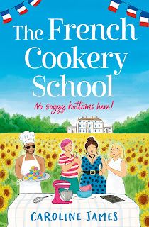 The French Cookery School book cover with 4 people standing in a field wearing aprons. 