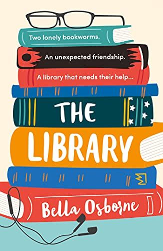 The Library book cover with a colorful stack of books. 