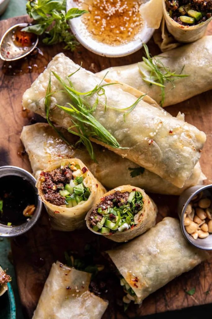 Spicy beef rolls. 
