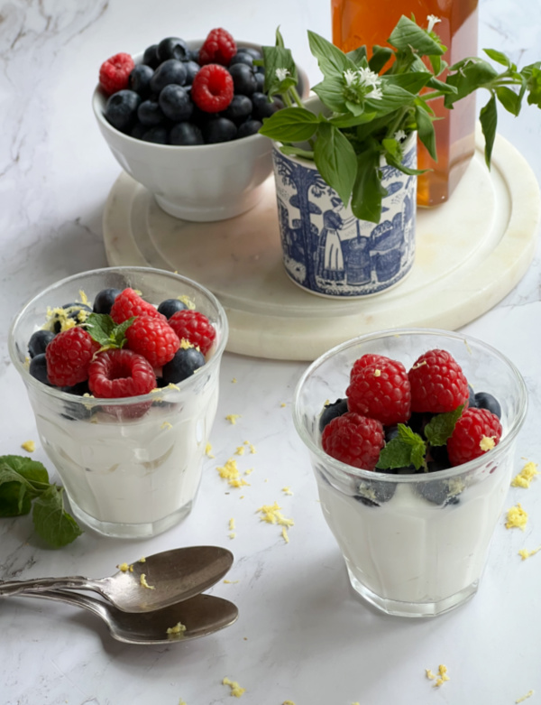 Whipped Yogurt Cream with berries.