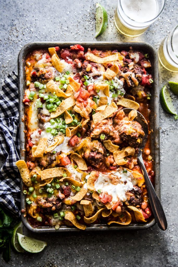 Chili Cheese Sheet pan meatballs.