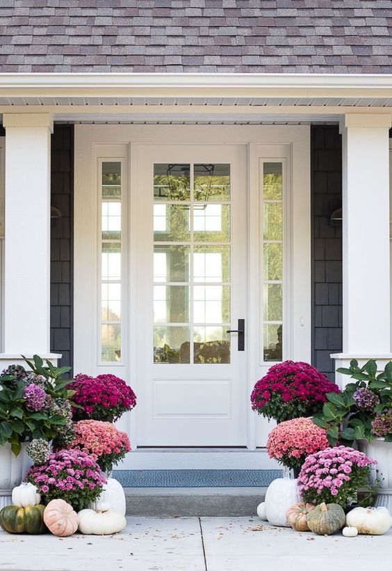 purple themed fall porch.