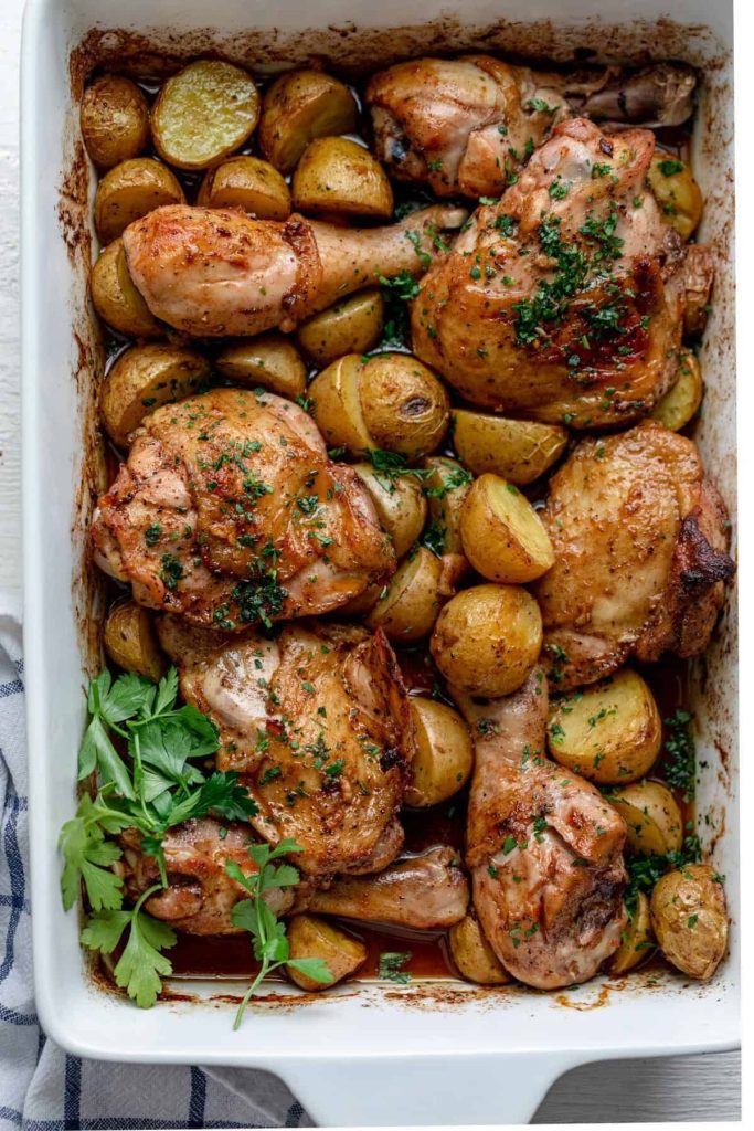 One pan chicken and potatoes.