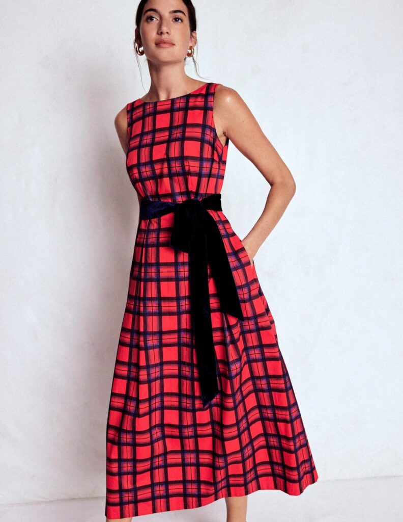 red plaid dress.