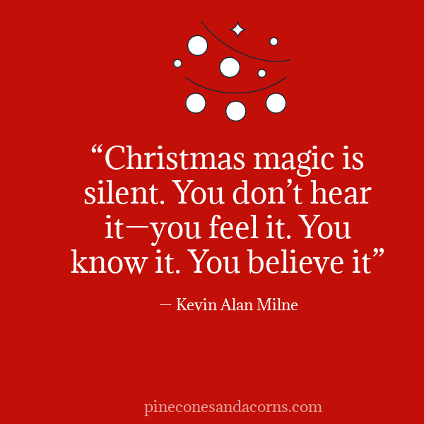 “Christmas magic is silent. You don’t hear it—you feel it. You know it. You believe it.” — Kevin Alan Milne