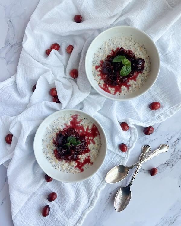 Overnight oats with homemade cranberry compote.