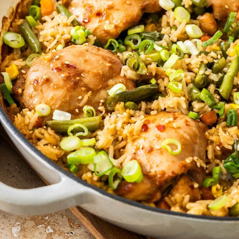 One pan chicken and rice.