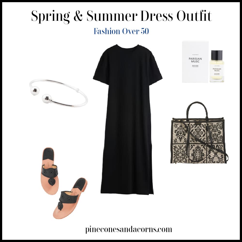 Fashion over 50 Spring and Summer Black t-shirt Dress outfit.