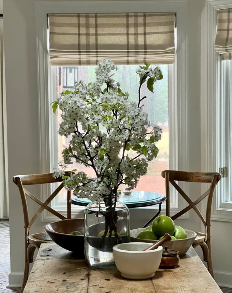 Weekend meanderings pear blossoms in kitchen.