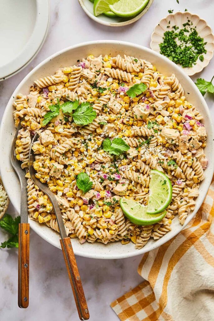High Protein corn pasta salad.